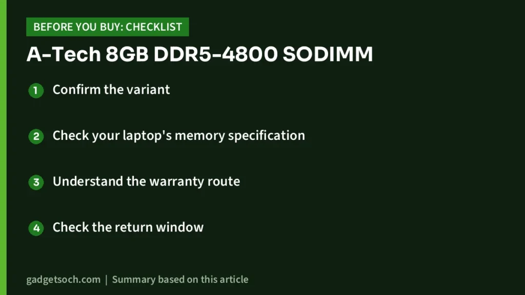 A-Tech 8GB DDR5-4800 SODIMM buying checklist