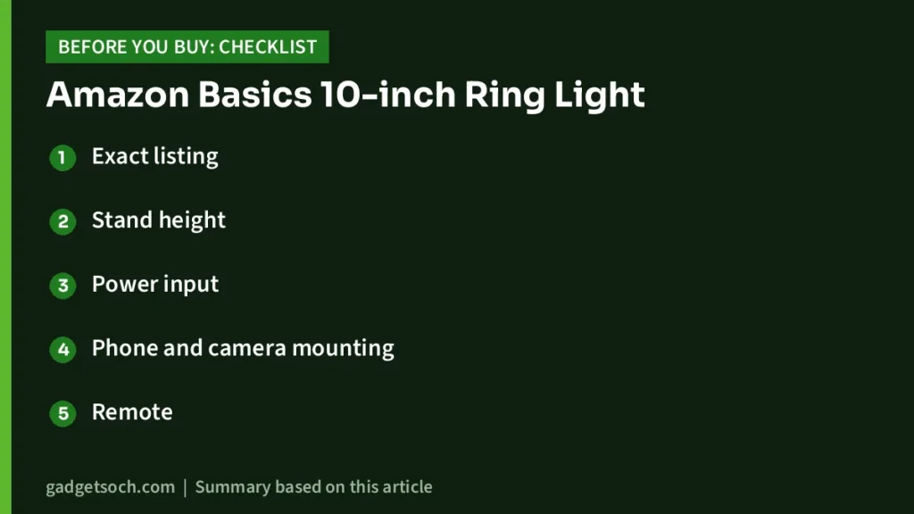 Amazon Basics 10-inch Ring Light buying checklist