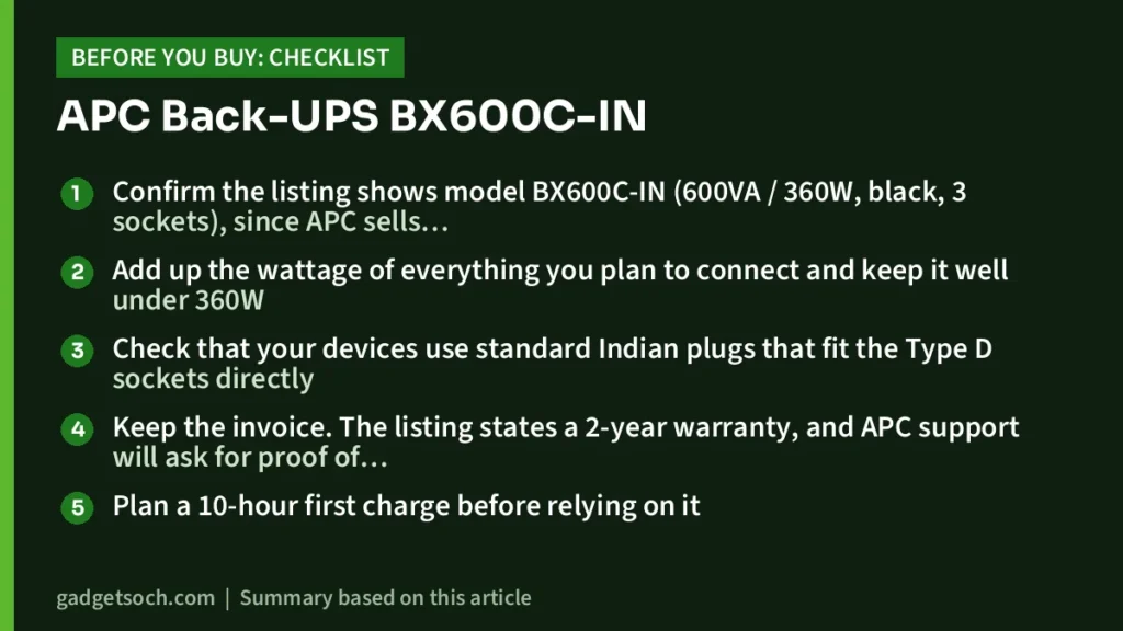 APC Back-UPS BX600C-IN buying checklist