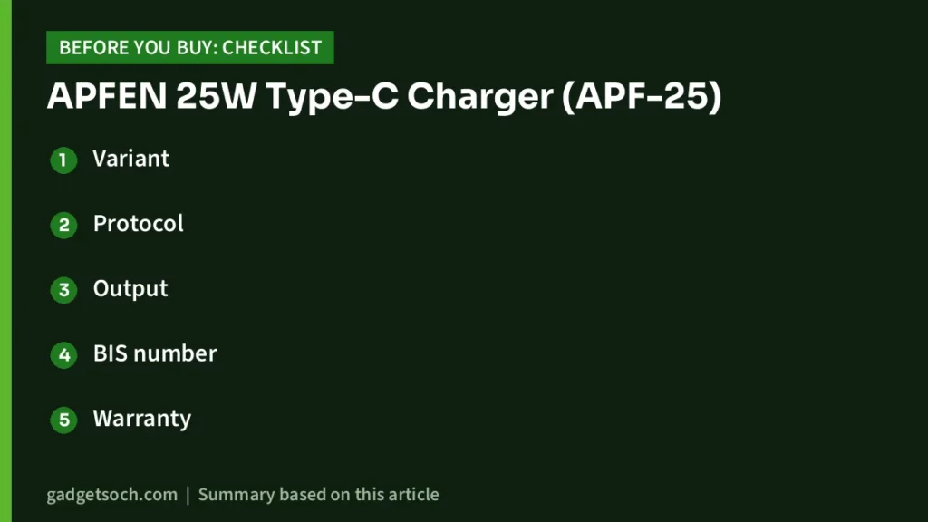 APFEN 25W Type-C Charger buying checklist