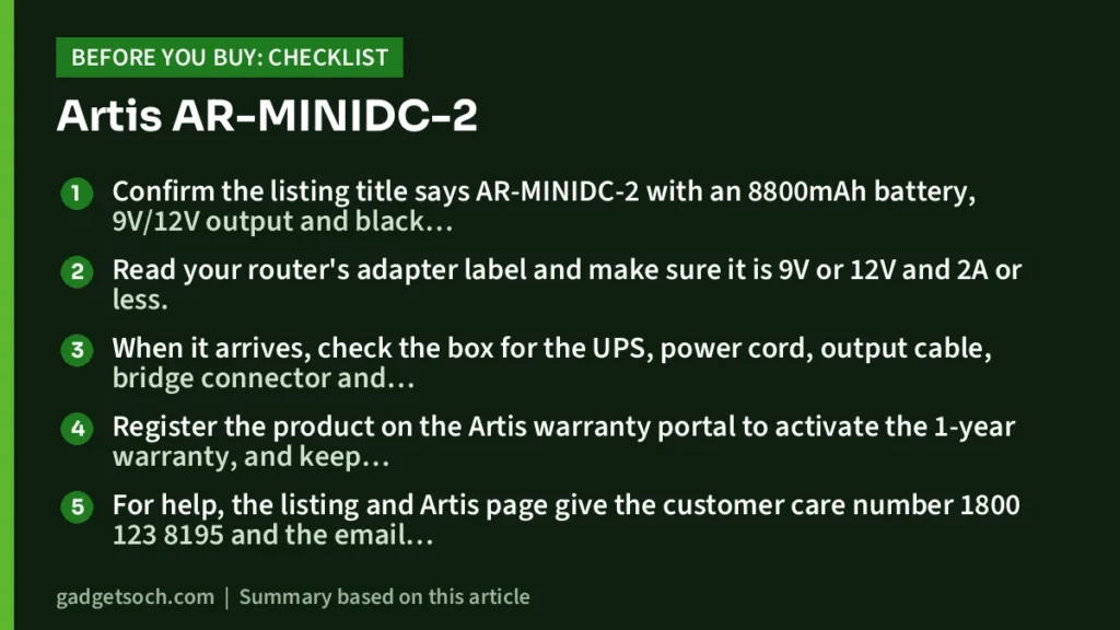 Artis AR-MINIDC-2 buying checklist