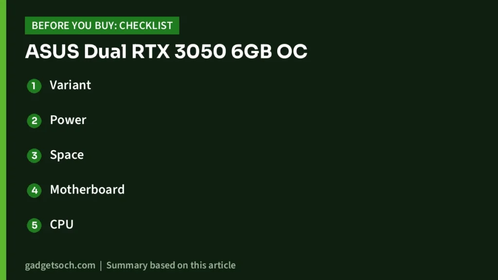 ASUS Dual RTX 3050 6GB OC buying checklist