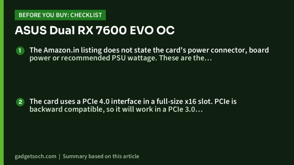 ASUS Dual RX 7600 EVO OC buying checklist