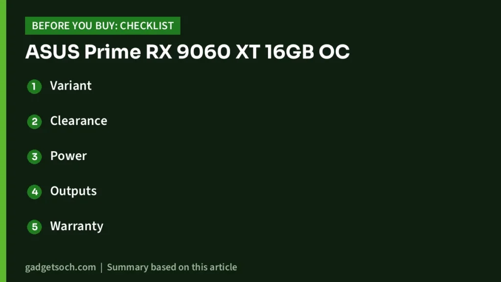 ASUS Prime RX 9060 XT buying checklist