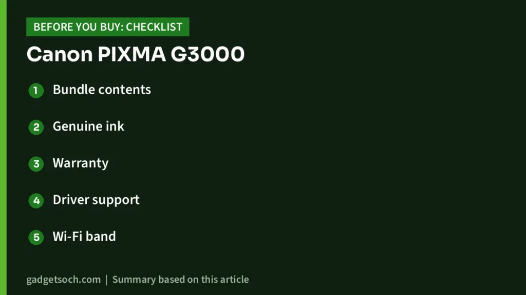Canon PIXMA G3000 buying checklist