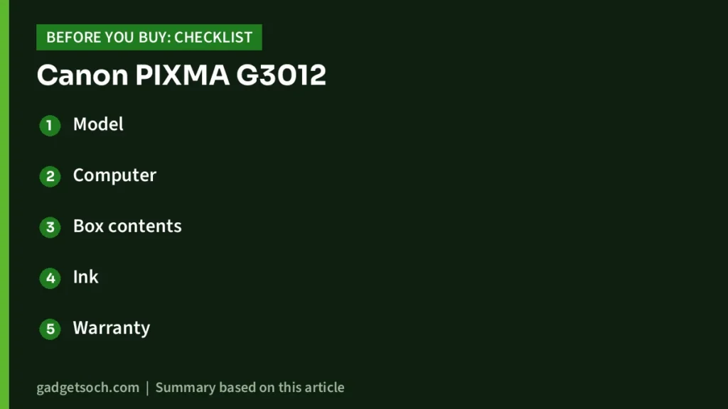 Canon PIXMA G3012 buying checklist