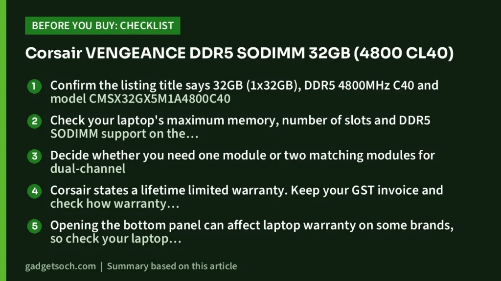 Corsair VENGEANCE DDR5 SODIMM 32GB buying checklist