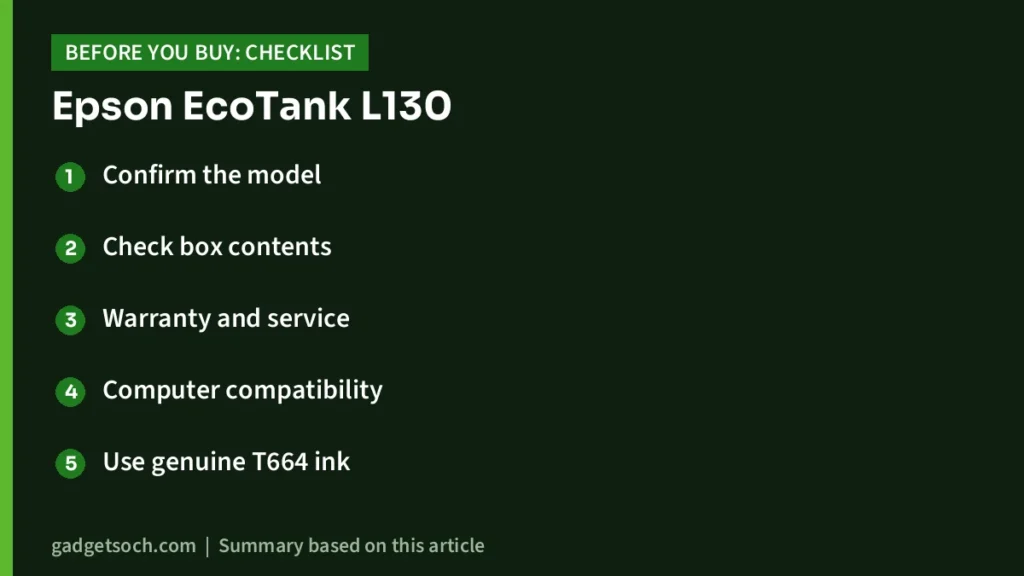 Epson EcoTank L130 buying checklist