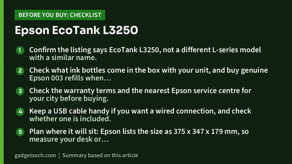 Epson EcoTank L3250 buying checklist