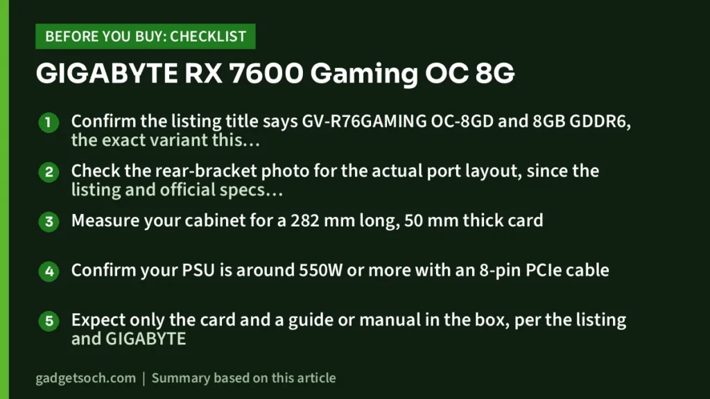 RX 7600 Gaming OC 8G buying checklist