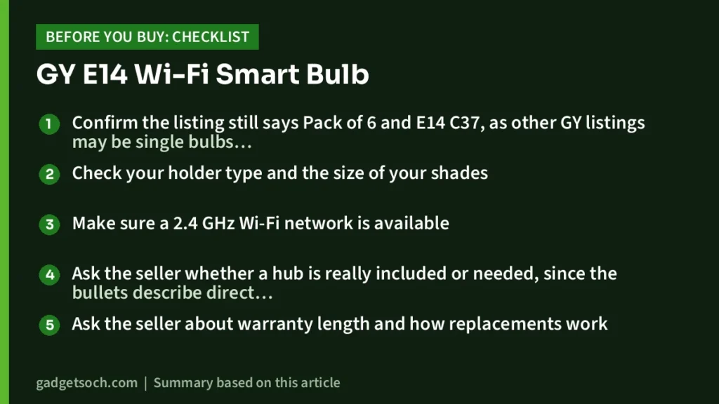 GY E14 buying checklist