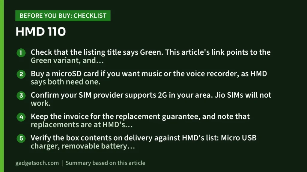 HMD 110 buying checklist