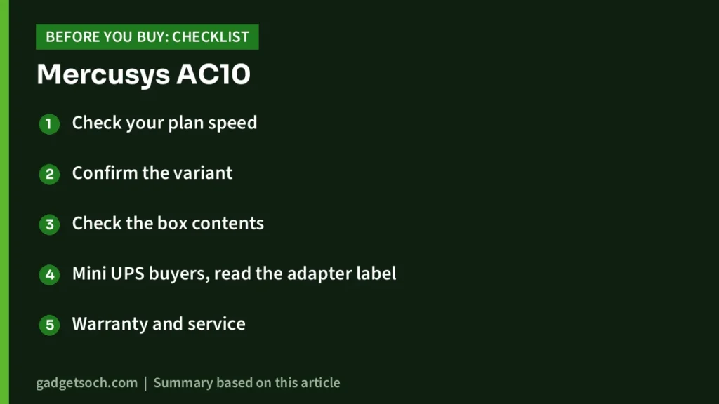 Mercusys AC10 buying checklist
