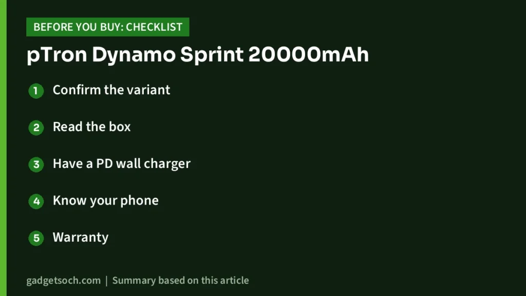 pTron Dynamo Sprint buying checklist