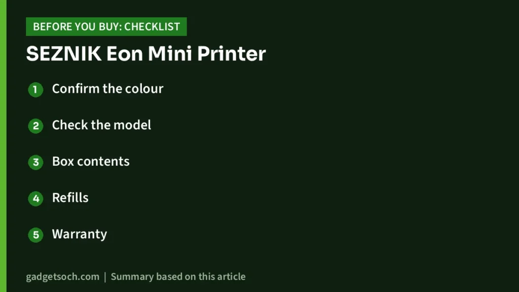 SEZNIK Eon Mini Printer buying checklist