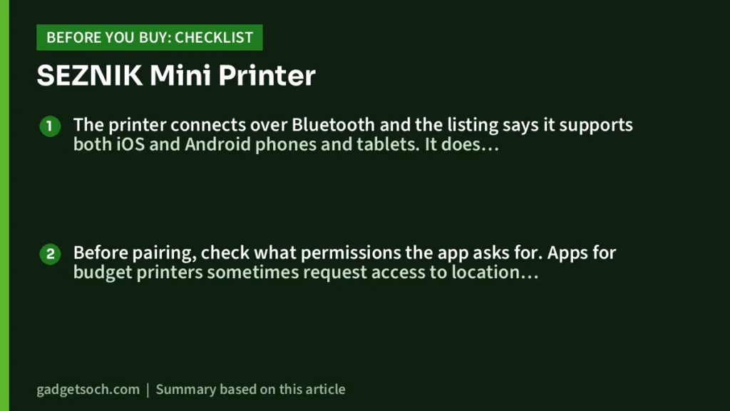 SEZNIK Mini Printer buying checklist