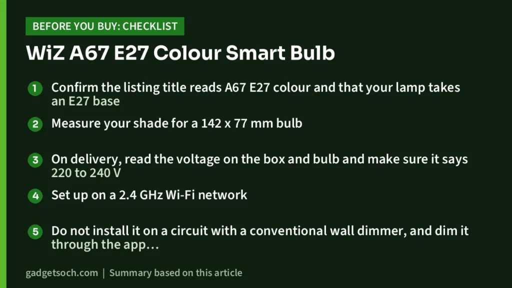 A67 E27 Colour buying checklist