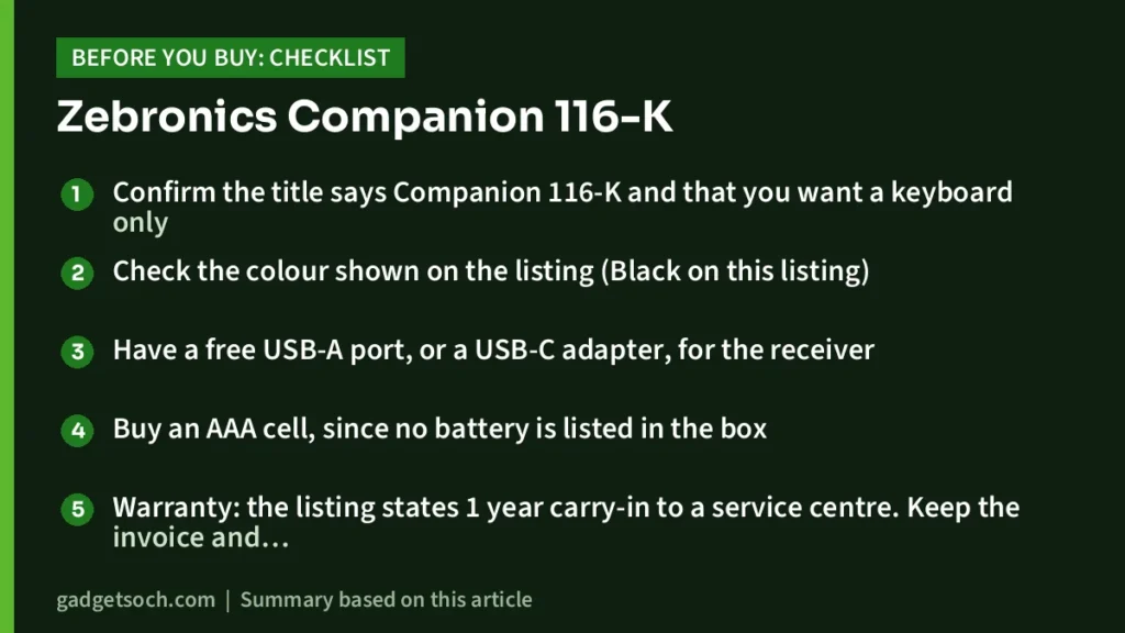 Zebronics Companion 116-K buying checklist