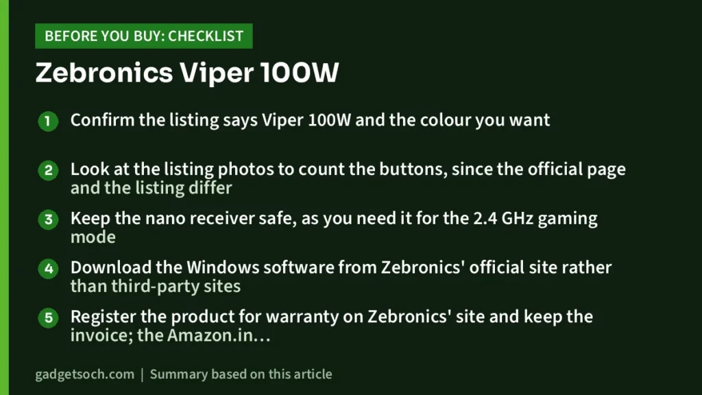 Zebronics Viper 100W buying checklist