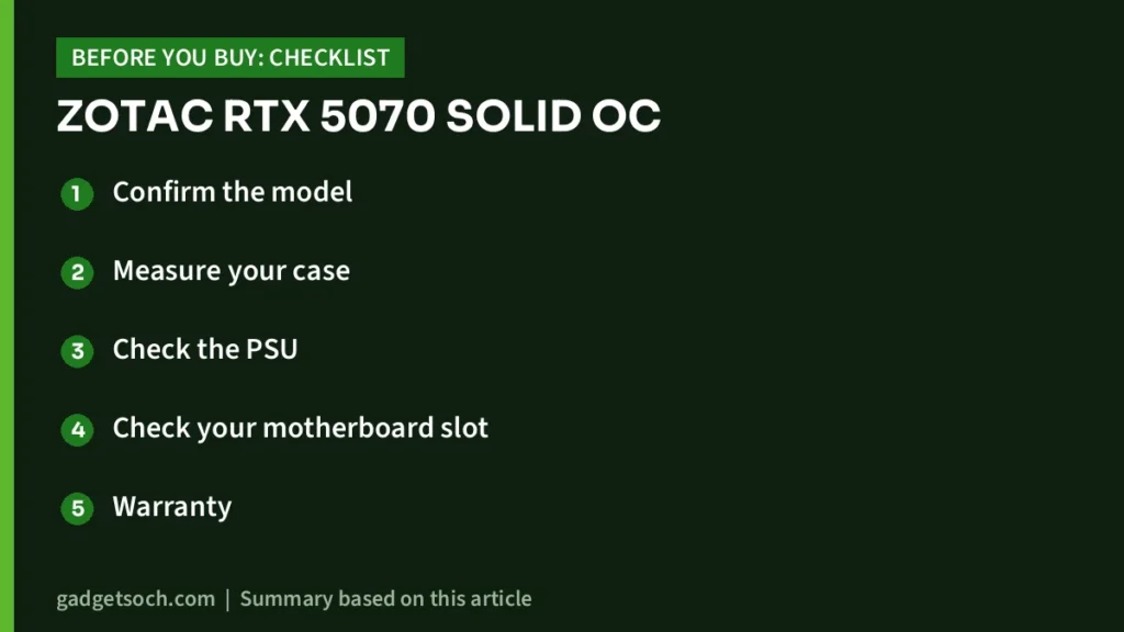 RTX 5070 SOLID OC buying checklist
