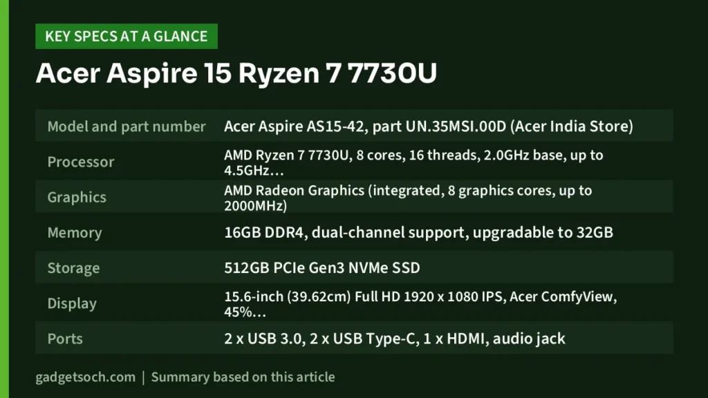Acer Aspire key specs at a glance