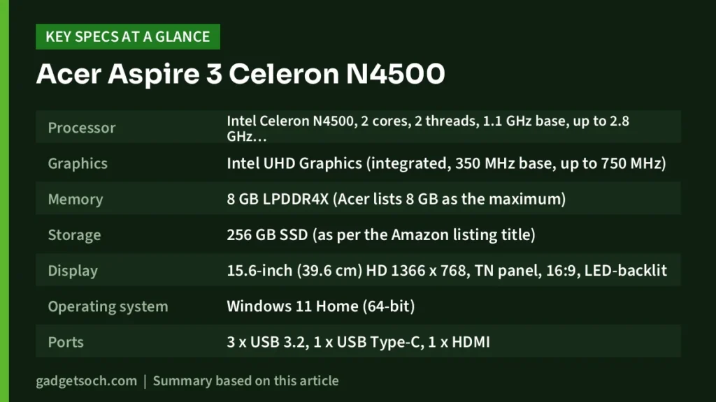 Acer Aspire 3 key specs at a glance