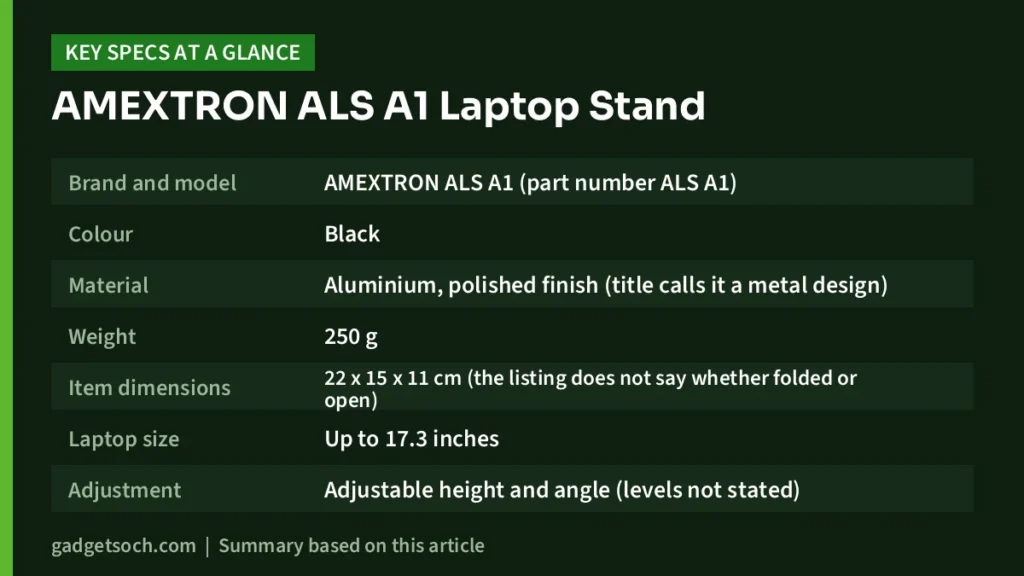 ALS A1 key specs at a glance