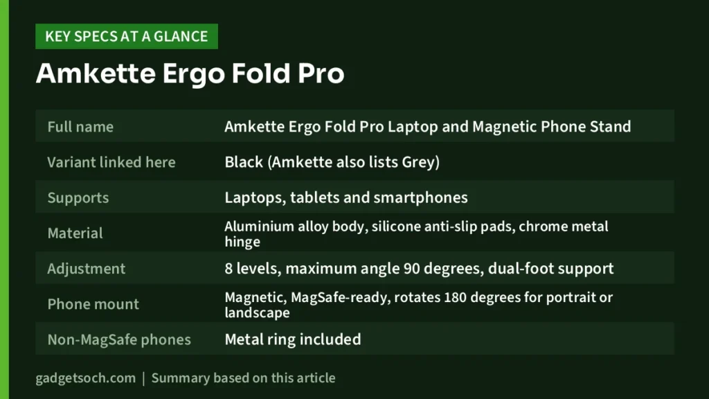 Amkette Ergo Fold Pro key specs at a glance