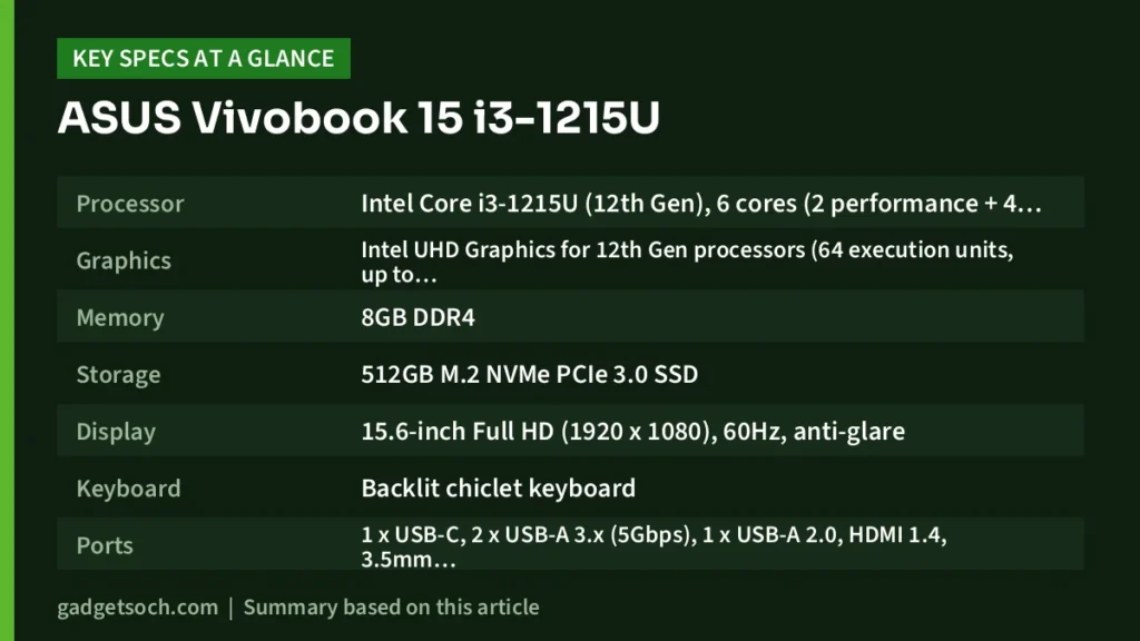 ASUS Vivobook 15 key specs at a glance
