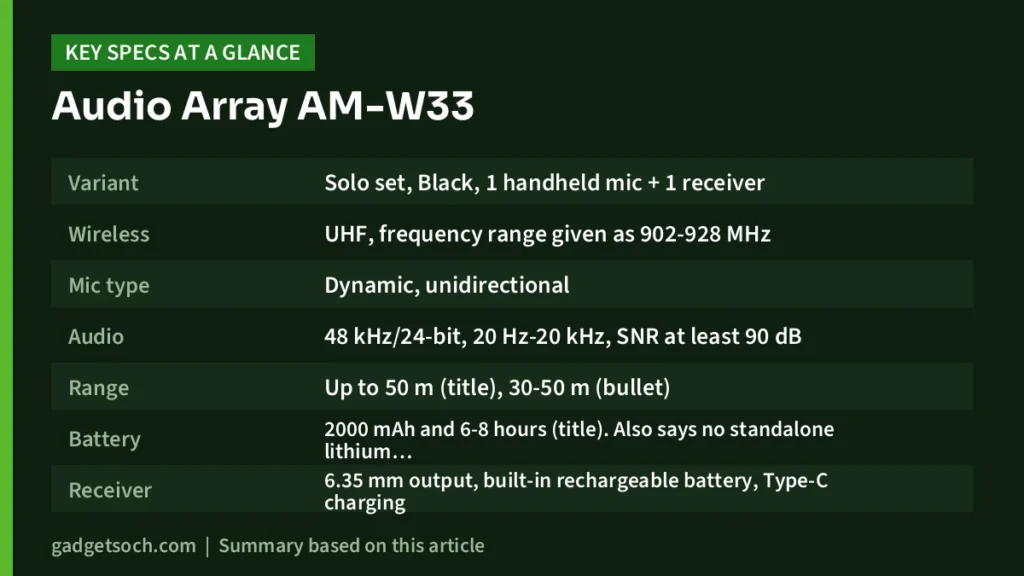 Audio Array key specs at a glance
