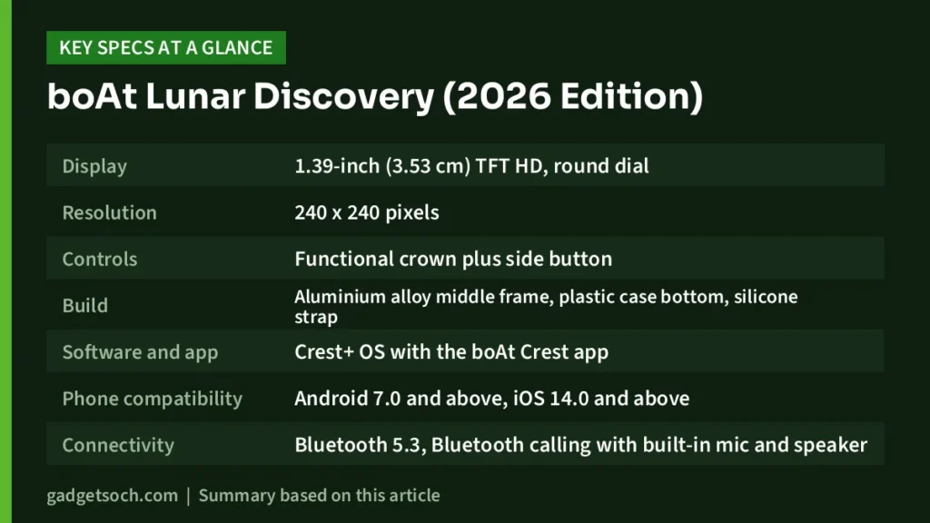 boAt Lunar Discovery key specs at a glance