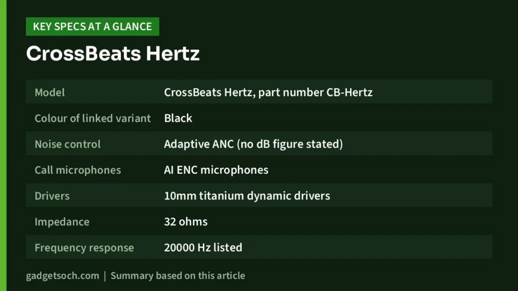 CrossBeats Hertz key specs at a glance