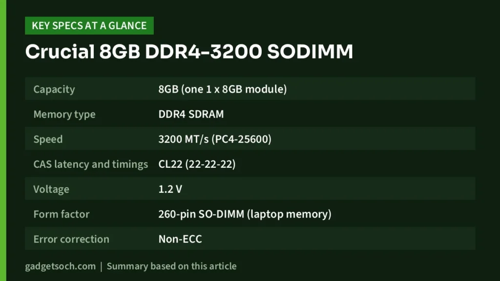 8GB DDR4-3200 key specs at a glance