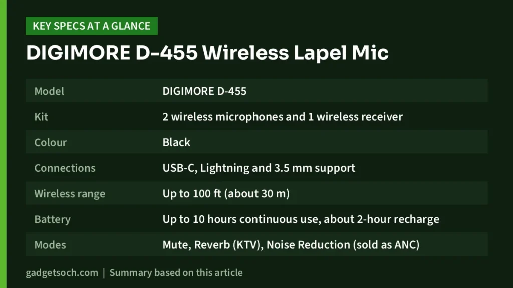 DIGIMORE D-455 key specs at a glance