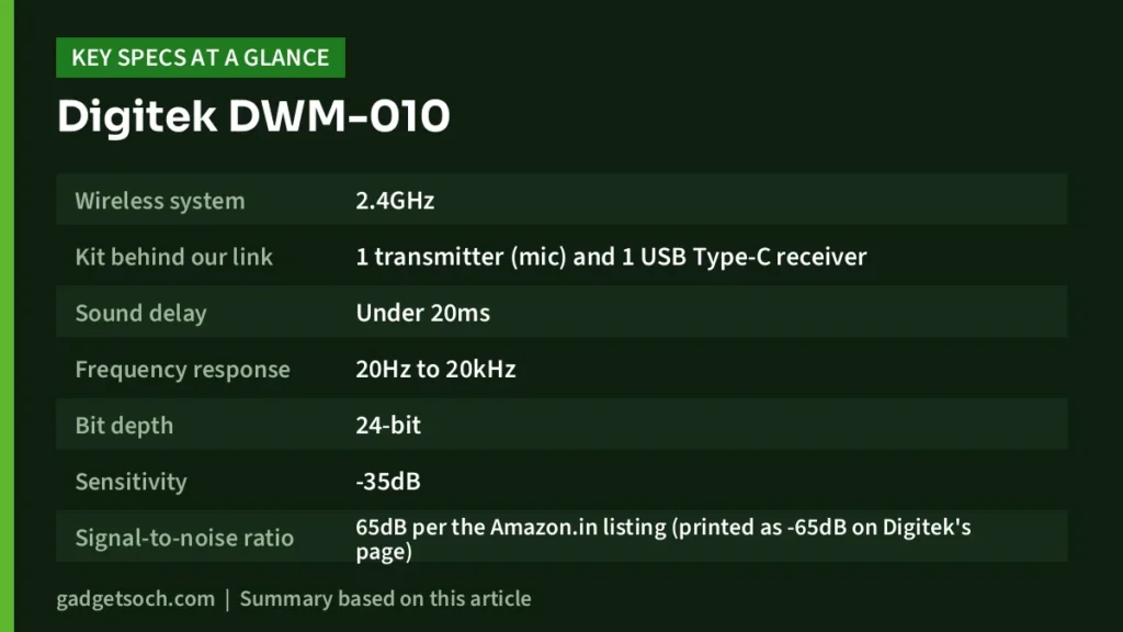 Digitek DWM-010 key specs at a glance
