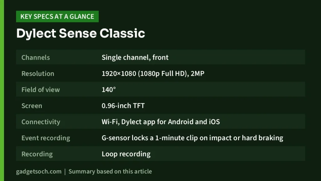 Dylect Sense Classic key specs at a glance
