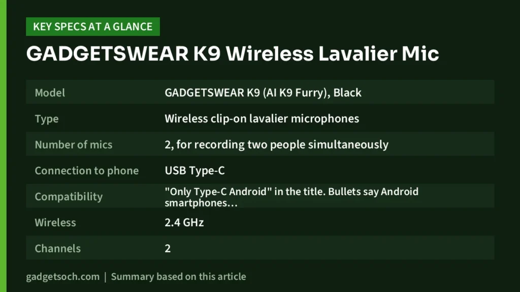 GADGETSWEAR K9 key specs at a glance