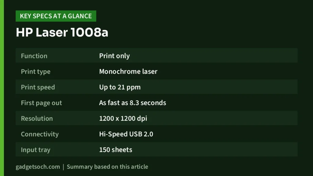 HP Laser 1008a key specs at a glance