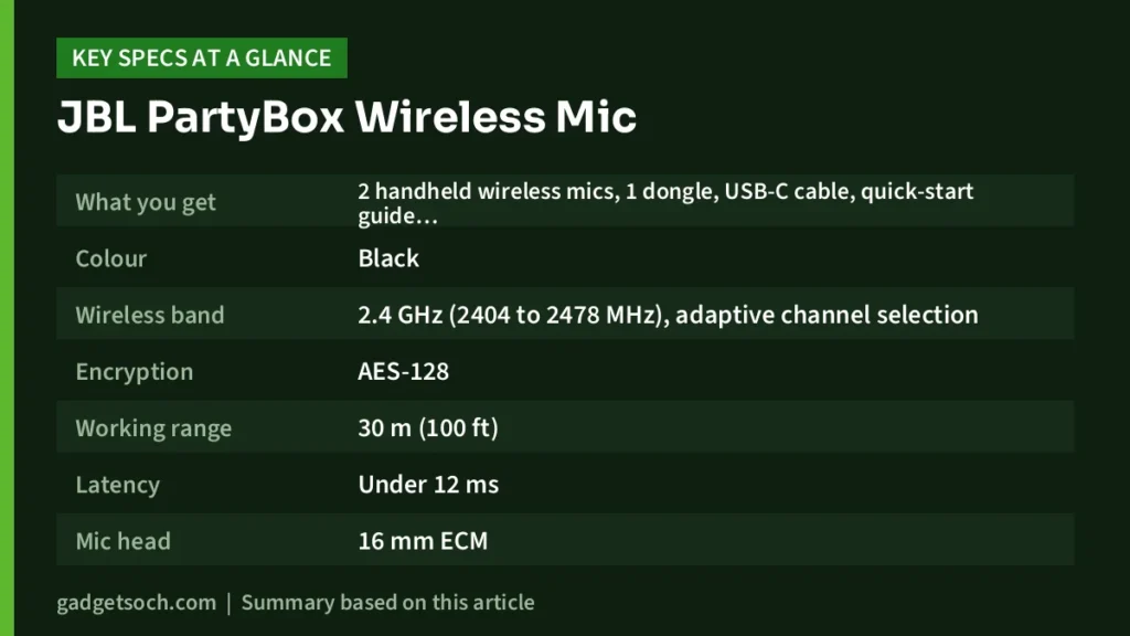 JBL PartyBox Wireless Mic key specs at a glance