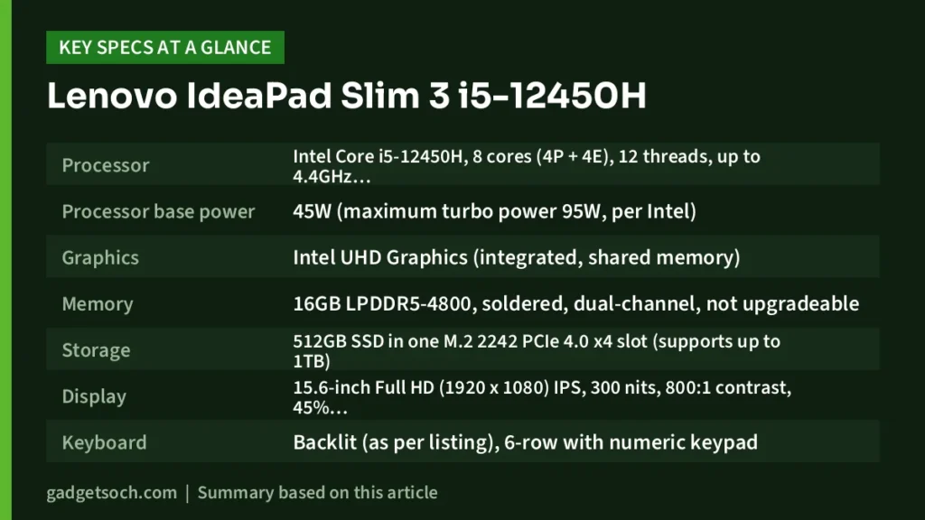 Lenovo IdeaPad Slim 3 key specs at a glance