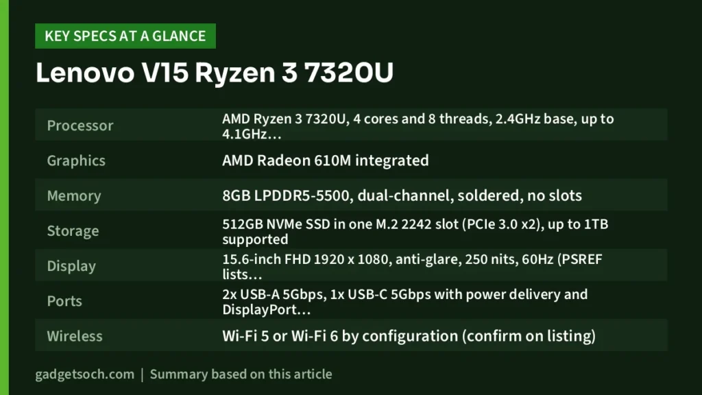 Lenovo V15 key specs at a glance