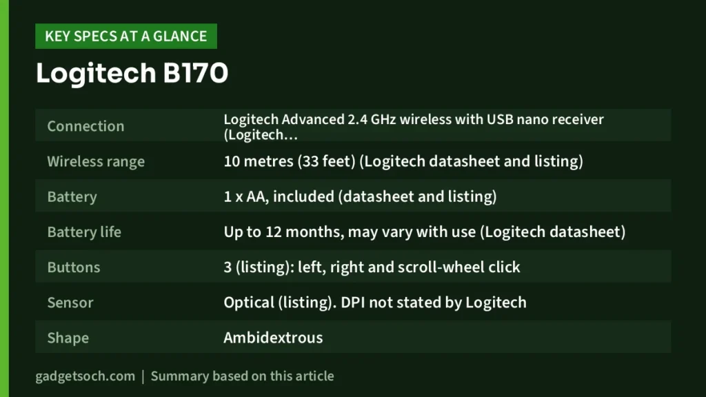 Logitech B170 key specs at a glance