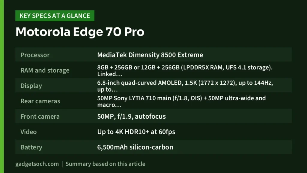 Edge 70 Pro key specs at a glance