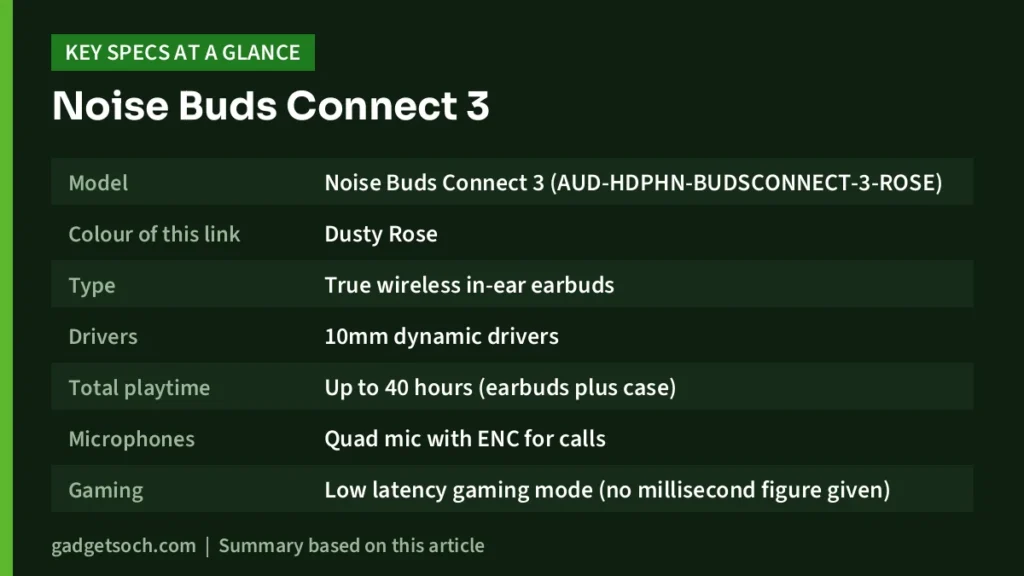 Noise Buds Connect 3 key specs at a glance