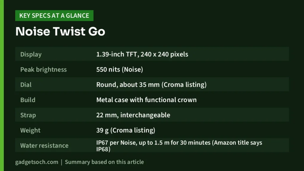 Noise Twist Go key specs at a glance
