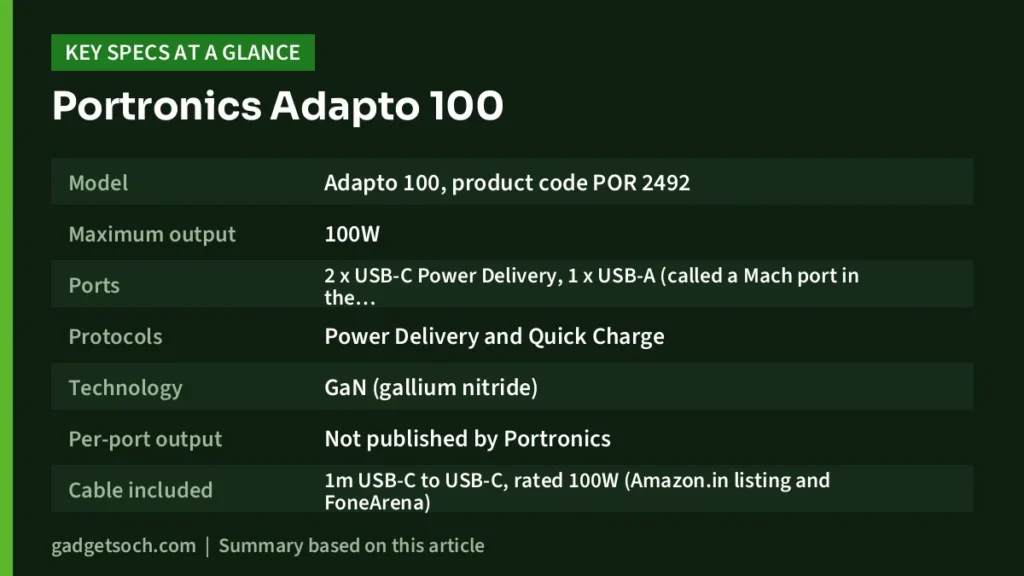 Portronics Adapto 100 key specs at a glance
