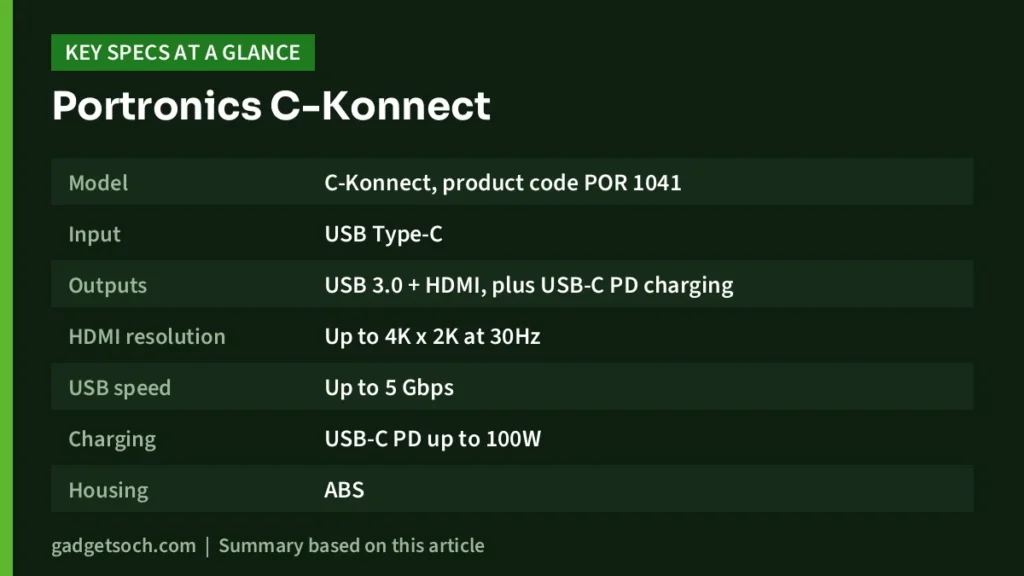 Portronics C-Konnect key specs at a glance