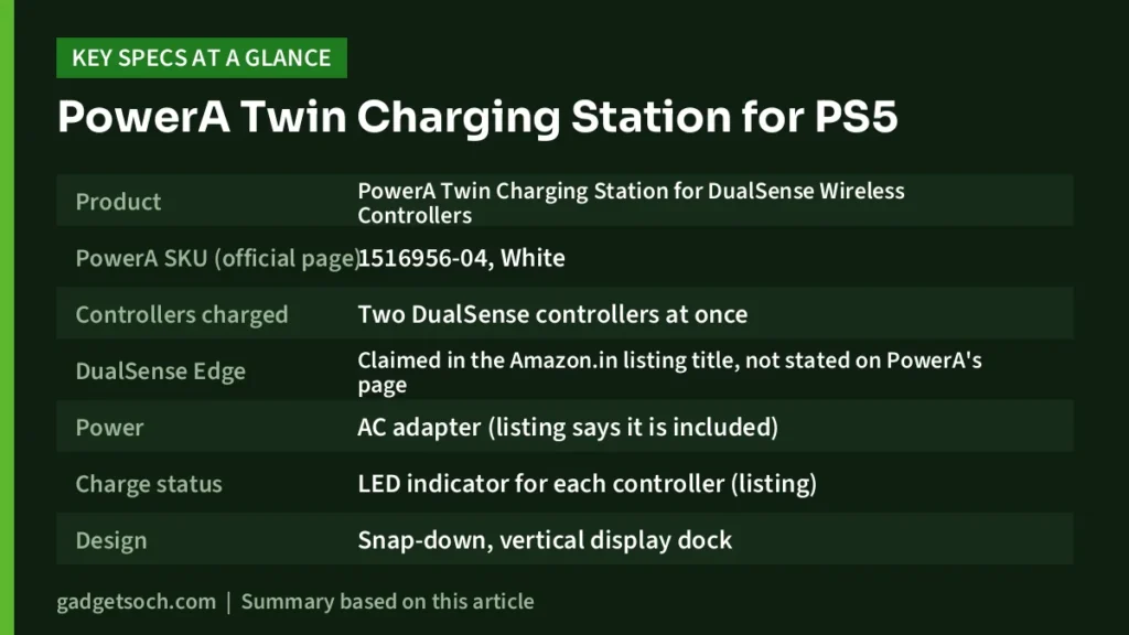 PowerA Twin Charging Station key specs at a glance