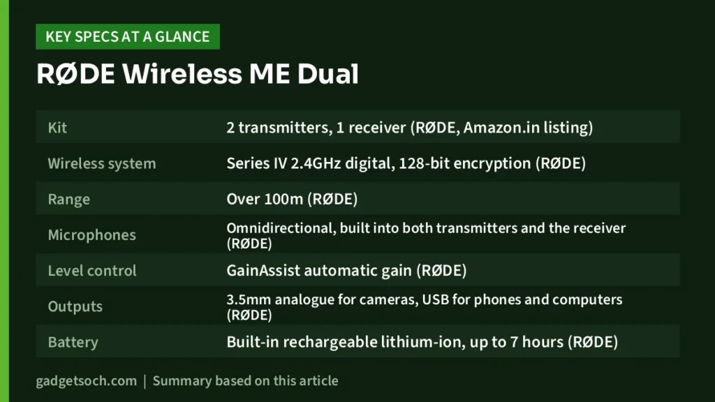 Wireless ME Dual key specs at a glance