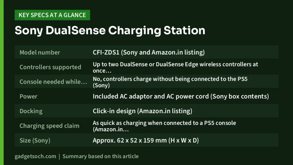 Sony DualSense Charging Station key specs at a glance